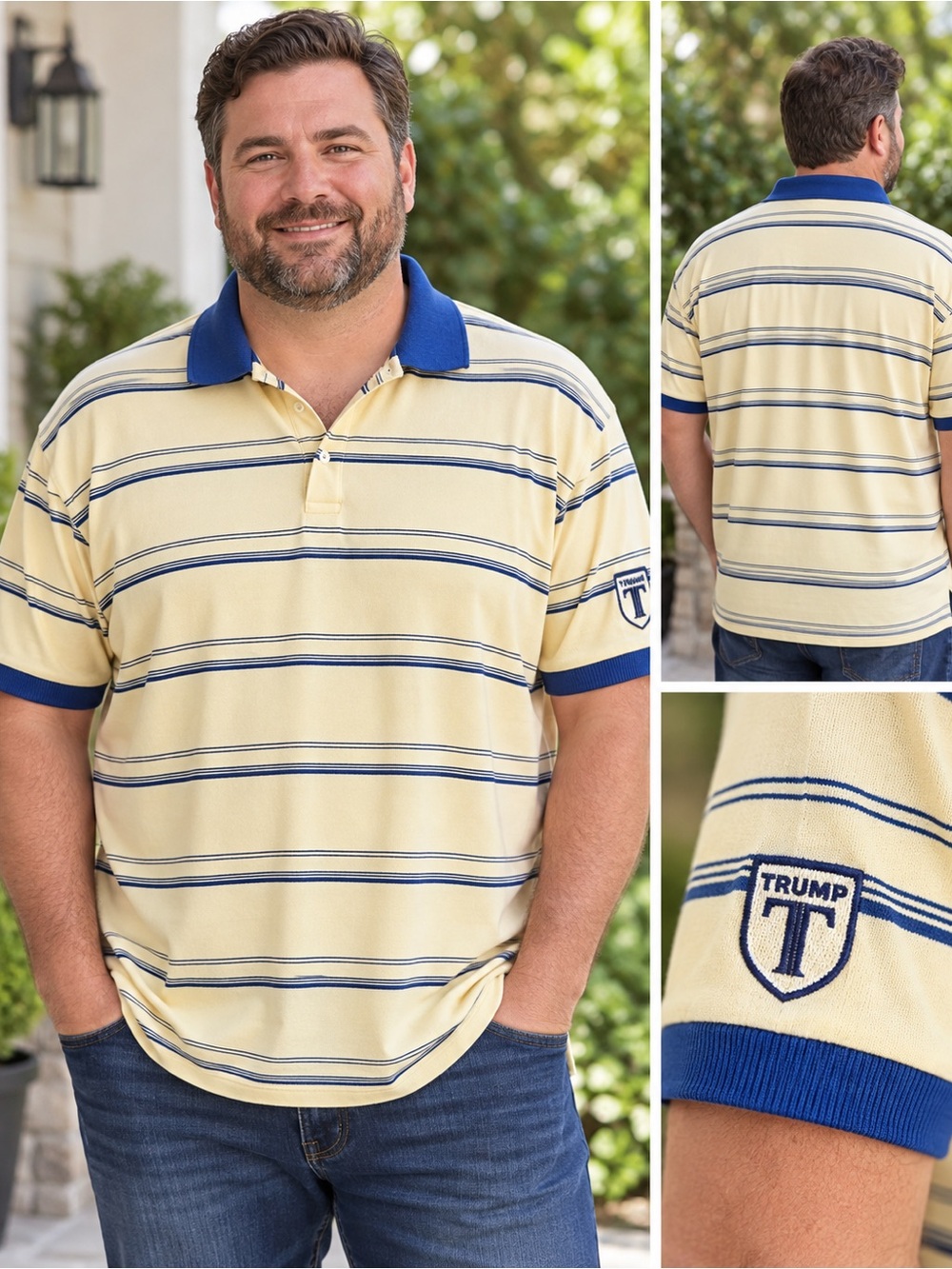 Donald J. Trump Signature Collection Men’s XXL Striped Golf Polo Shirt Crest